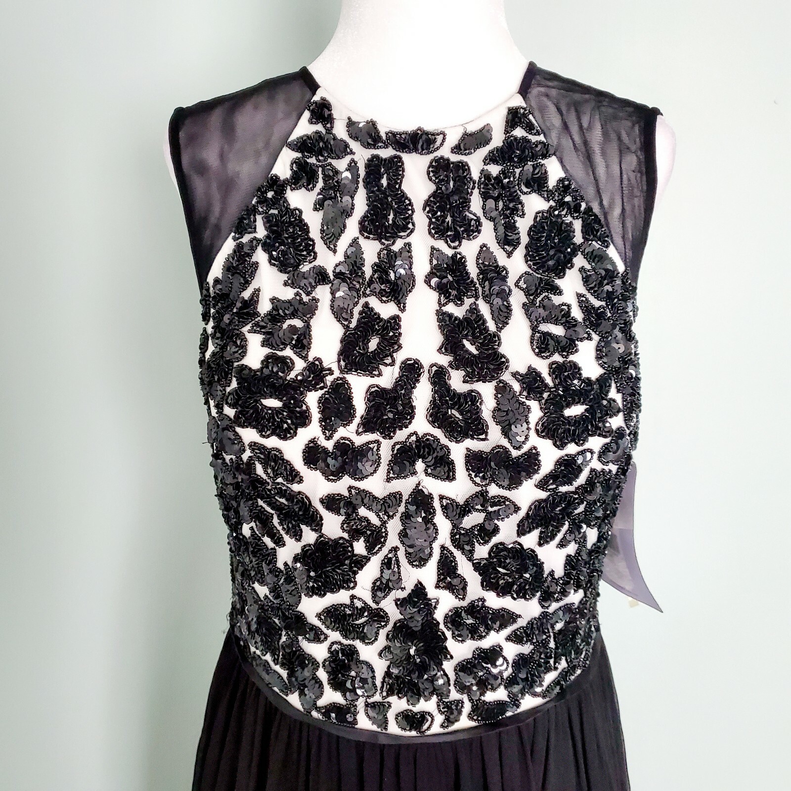 JS Collection Black Sequin Beaded Long Sleevless Gown Size 10