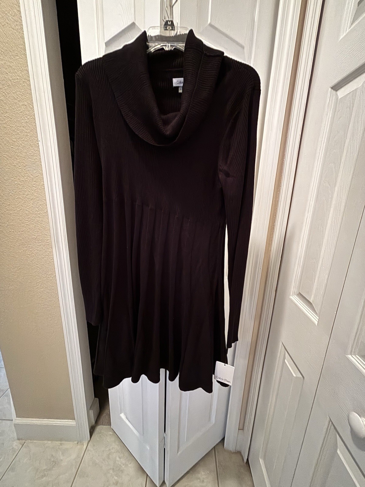 Calvin Klein Long Sleeve Knit Sweater Dress Black Size XL New With Tags