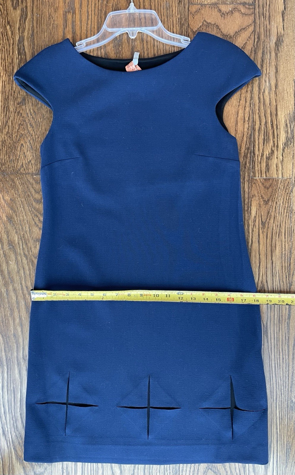 Cop Copine navy sheath dress Sz 36 (S) X cutouts at hem Fresh dry clean