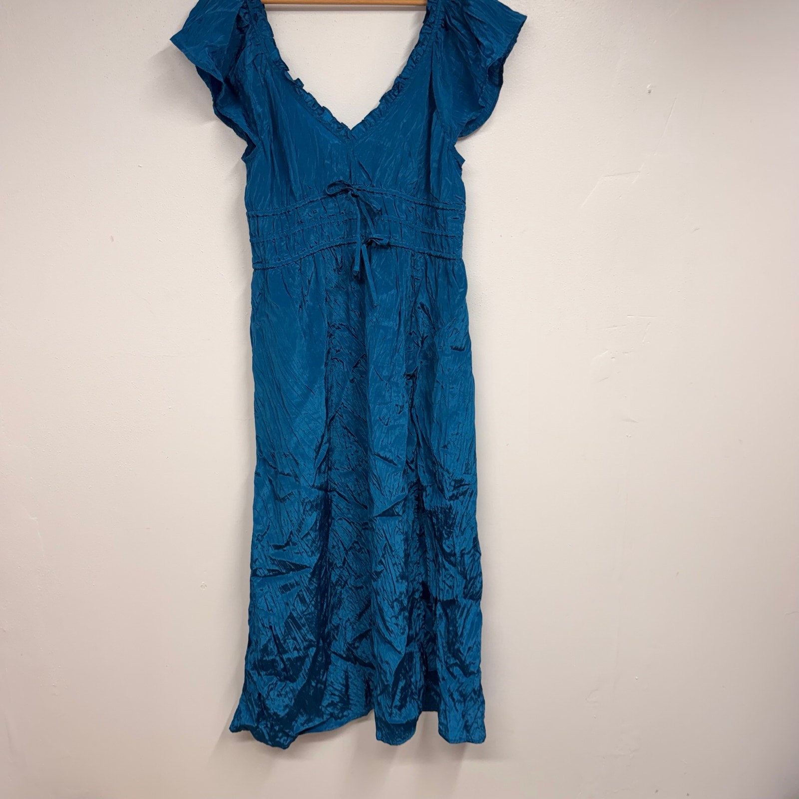 J. Crew Palermo Dress Viscose-Blend Crinkle SZ LARGE Ruffled Peasant Cottagecore
