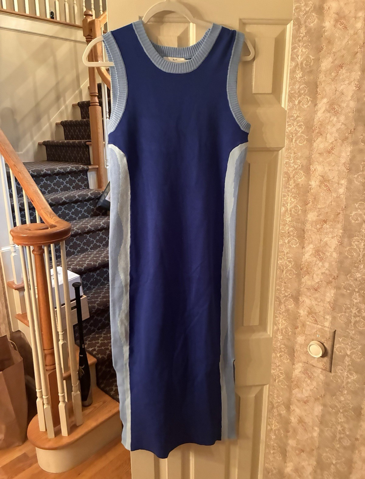 daily practice blue/light blue colorblock knit cotton ribbed midi dress size m