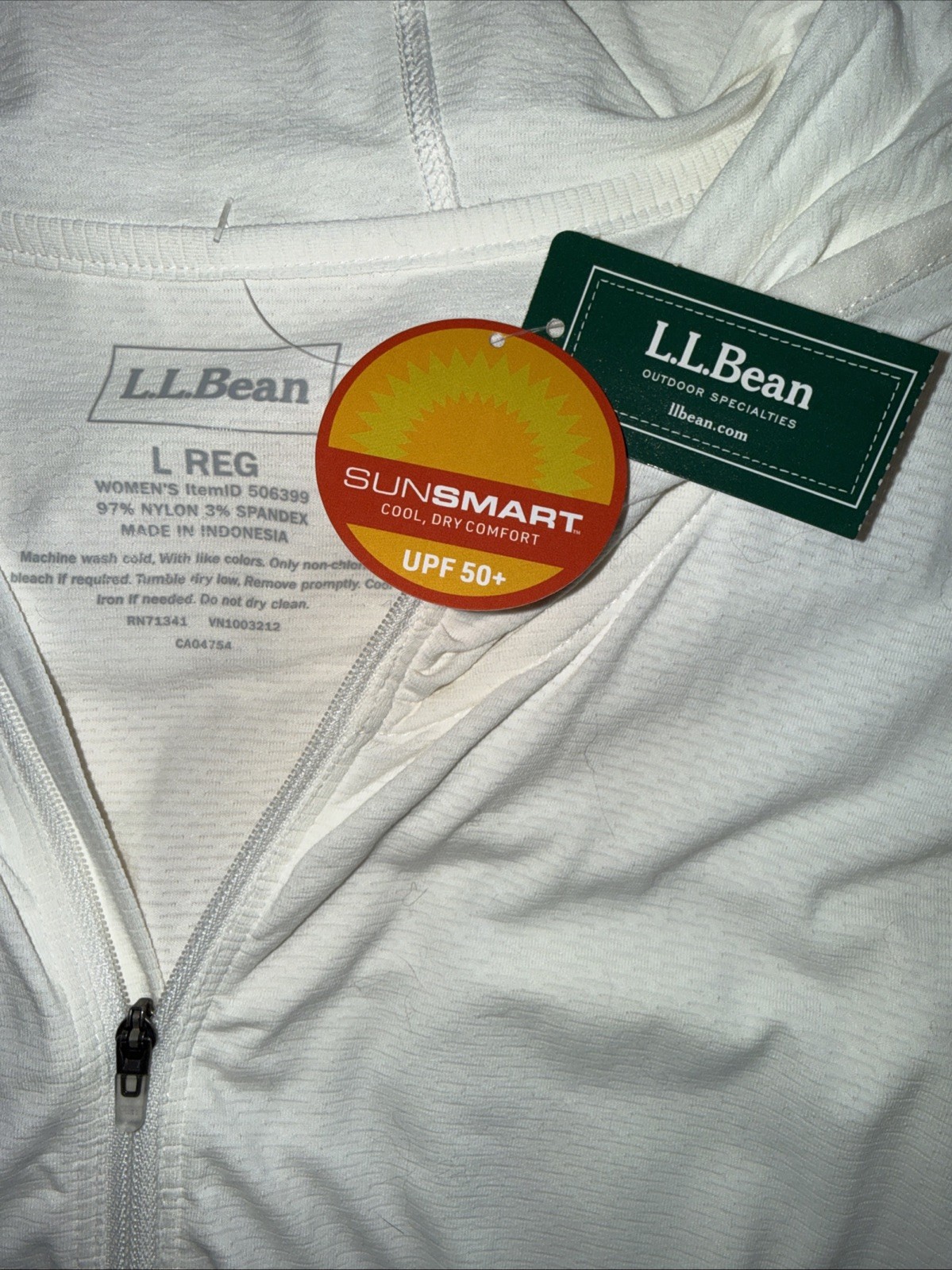 LL Bean Dress White Sand Beach Hooded Cover Up UPF 50 Travel Resort Size L NWT