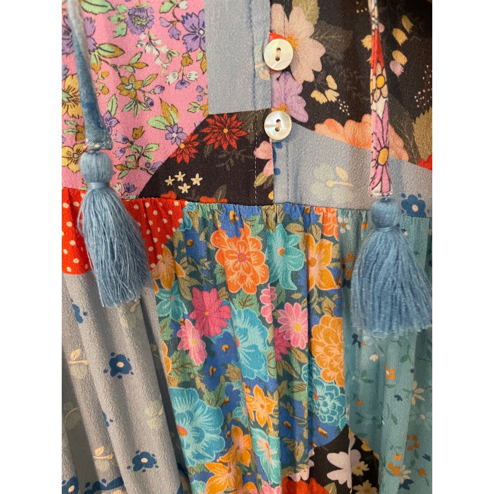 Spell & The Gypsy Cha Cha Boho Patchwork Floral Print Midi Dress Size XS