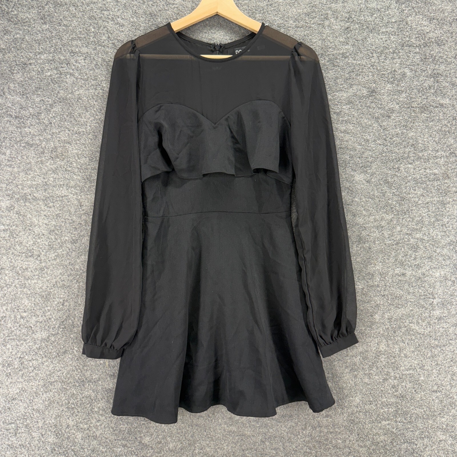 Do + Be Dress Women S Black Shift Short Crew Neck Long Sleeve Zipper Mini