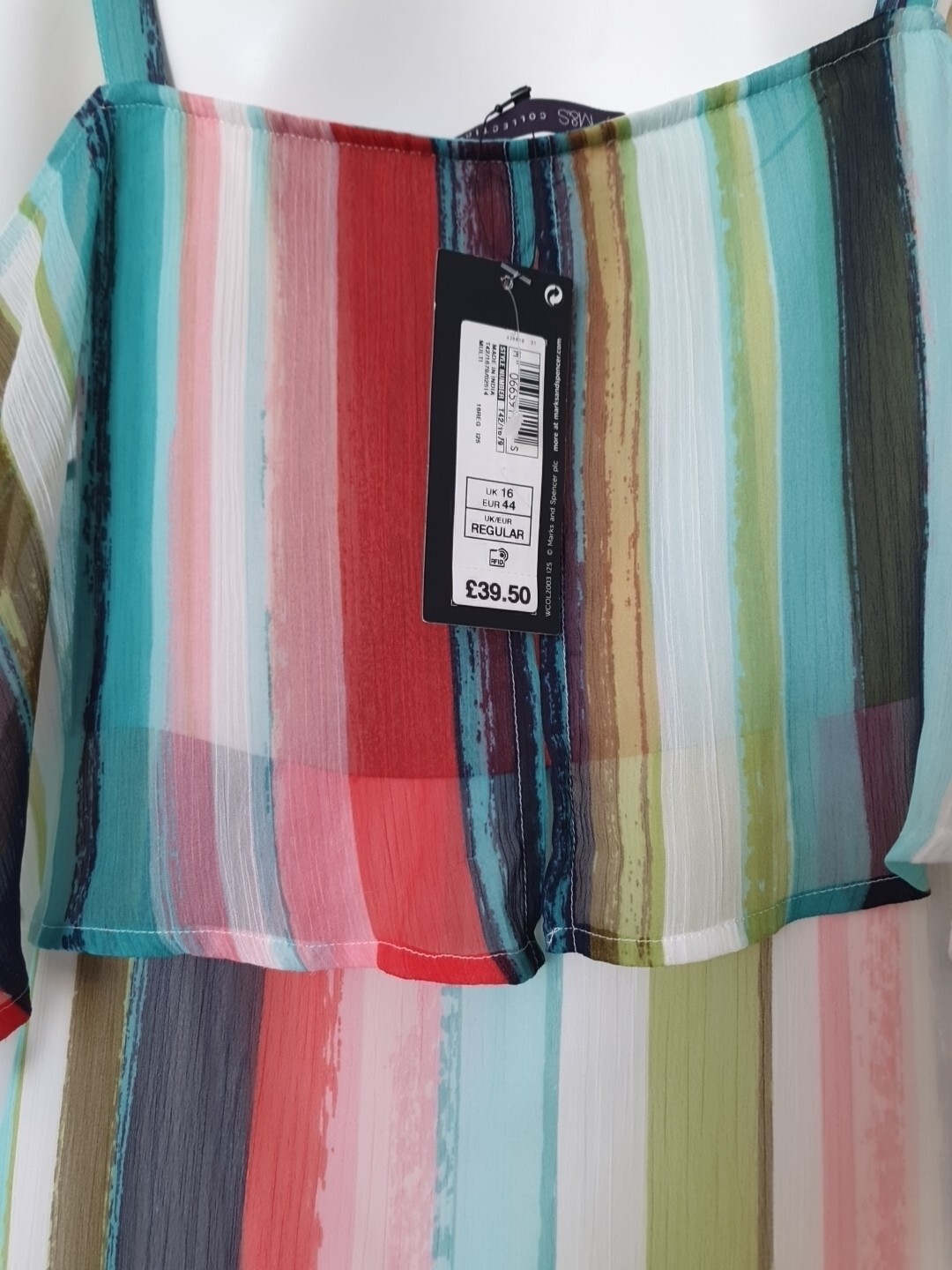 Marks & Spencer long Chiffon summer dress striped multicolour Size UK 16