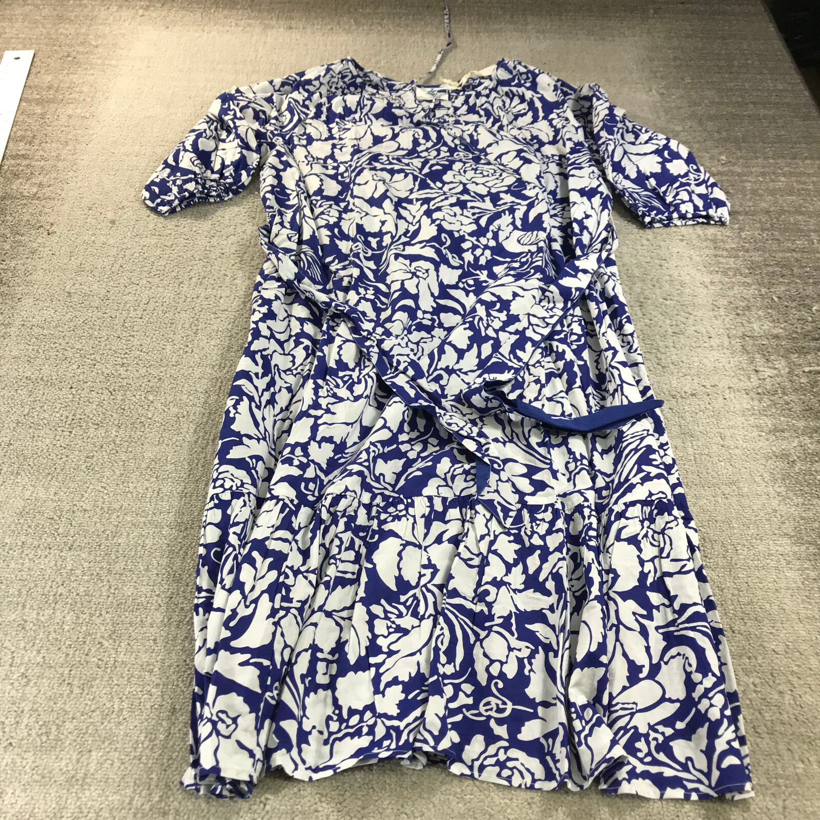 Pomegranate Dress Womens Large Blue Parrot Ruffle Midi Dress Modest