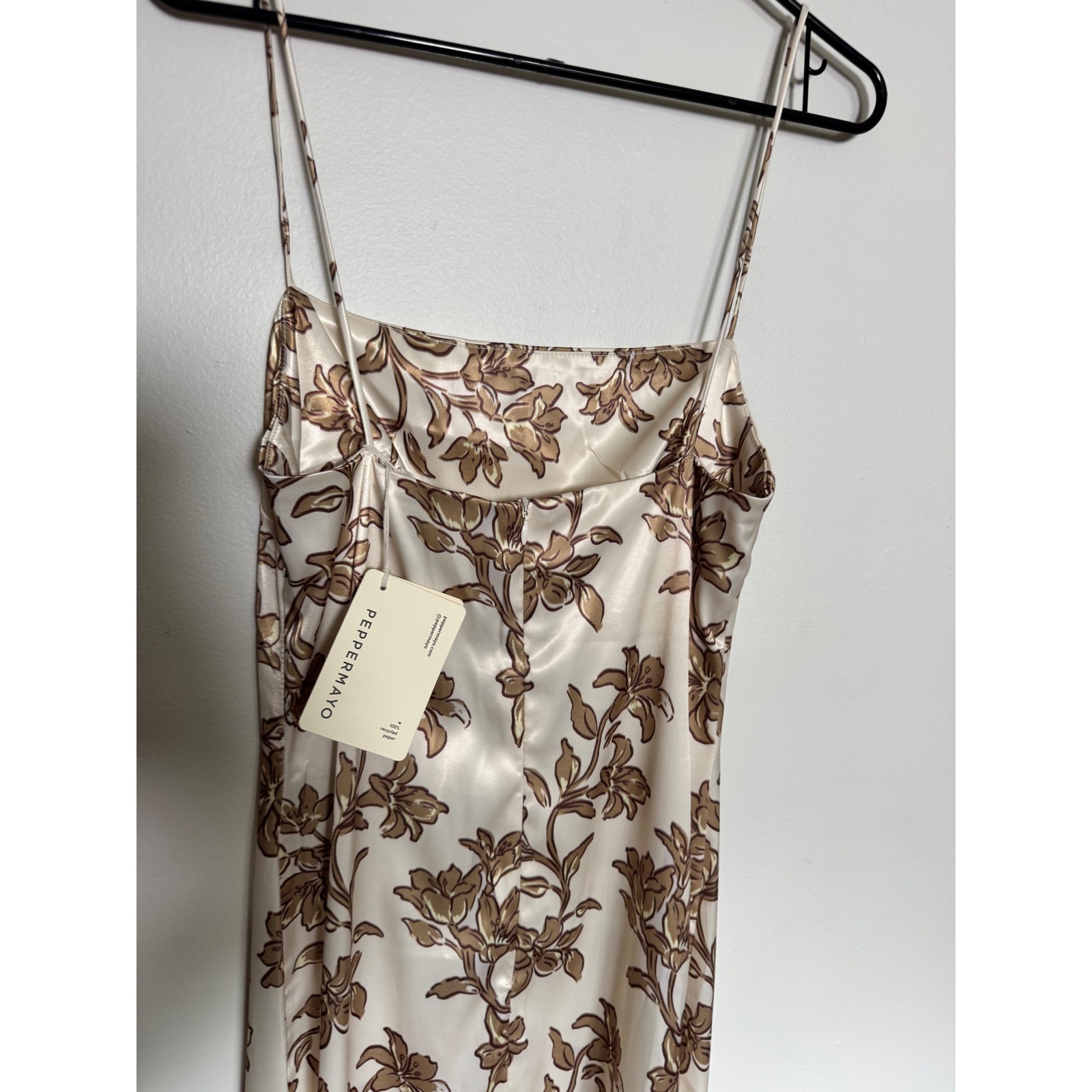 Peppermayo Lara Satin Maxi Dress Hazel Bloom Floral Brown Cream US 4 NWT
