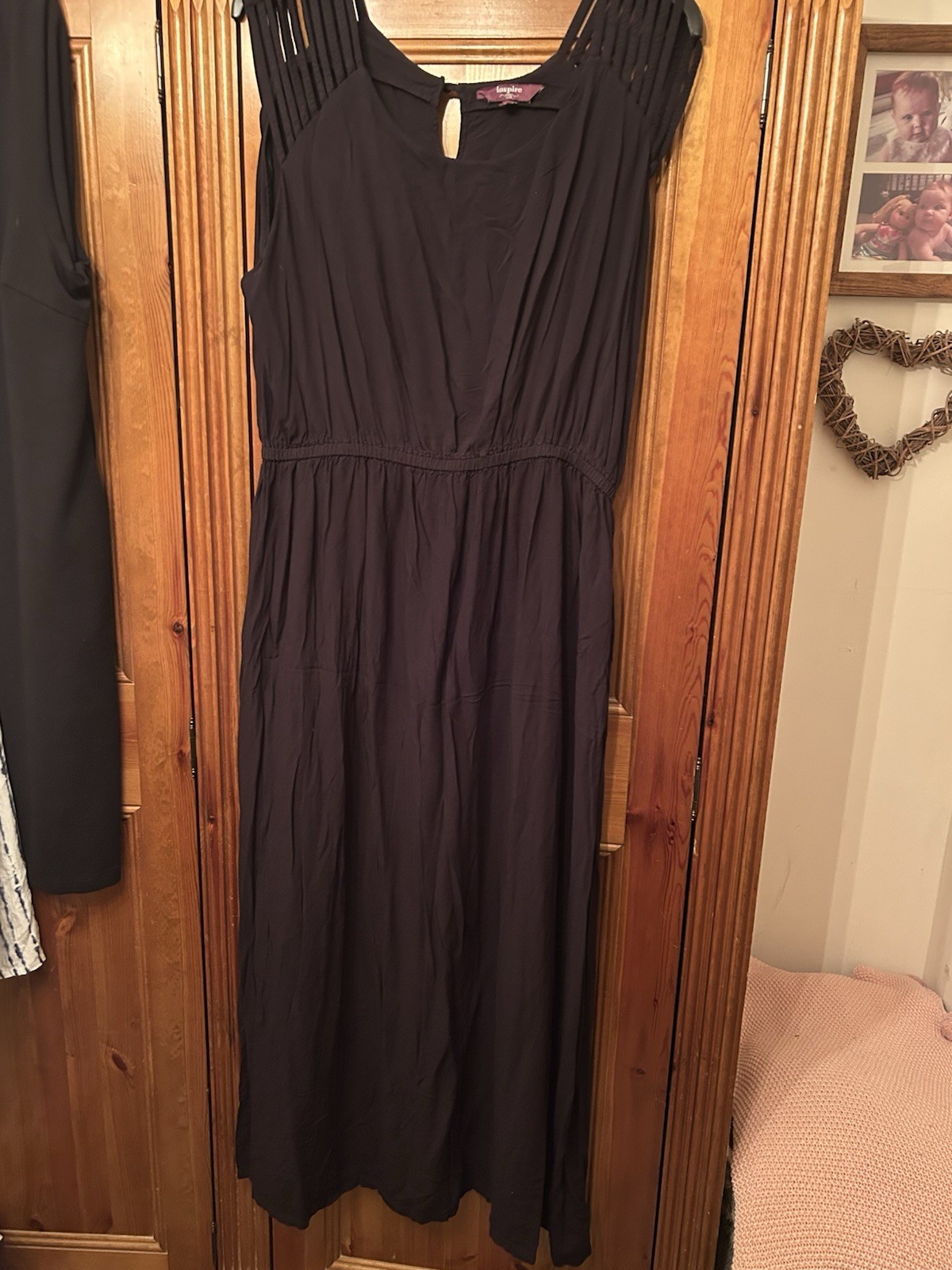 maxi dress black size 28 New Look VGC elastic waist shoulder cut out detail