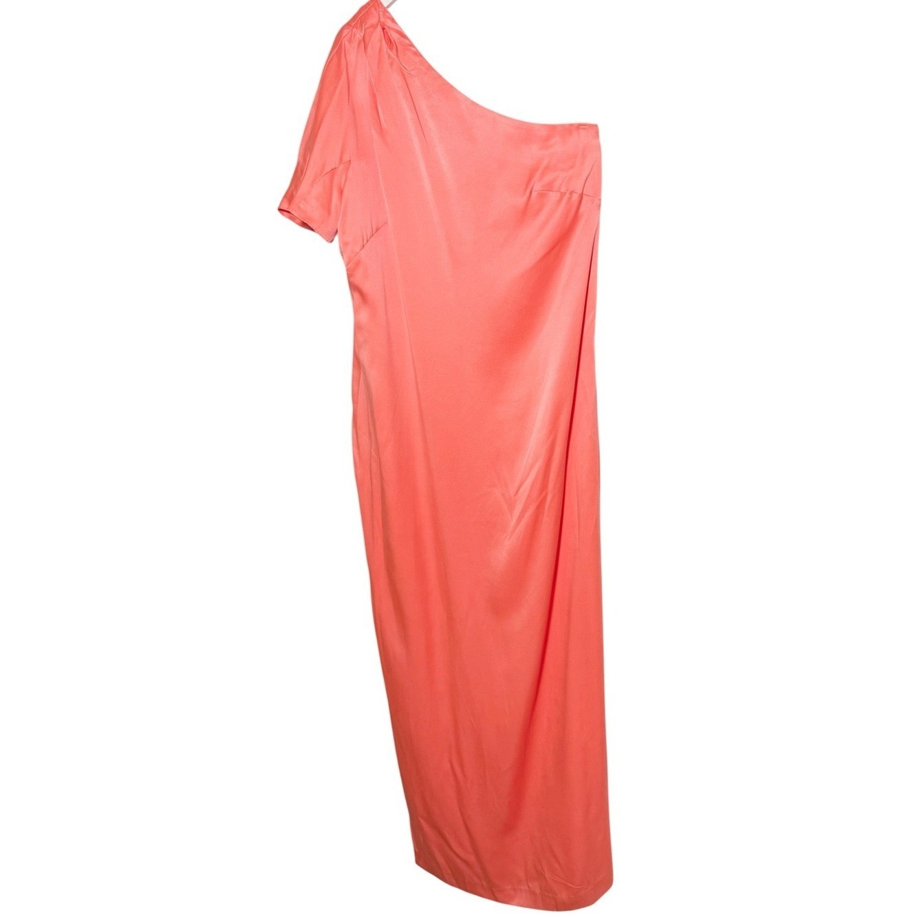 BR Monogram Silk One Shoulder Dress Neon Coral Volt Size 8