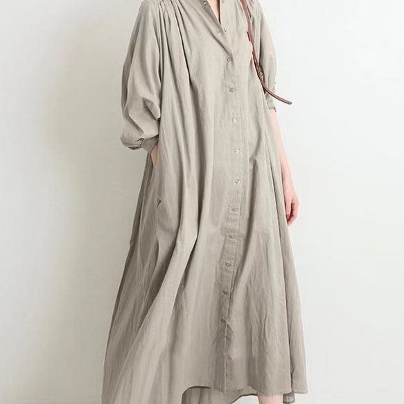 2026 Spring Autumn Loose Plus Size Knee-Length Artistic Cotton Linen Shirt Dress