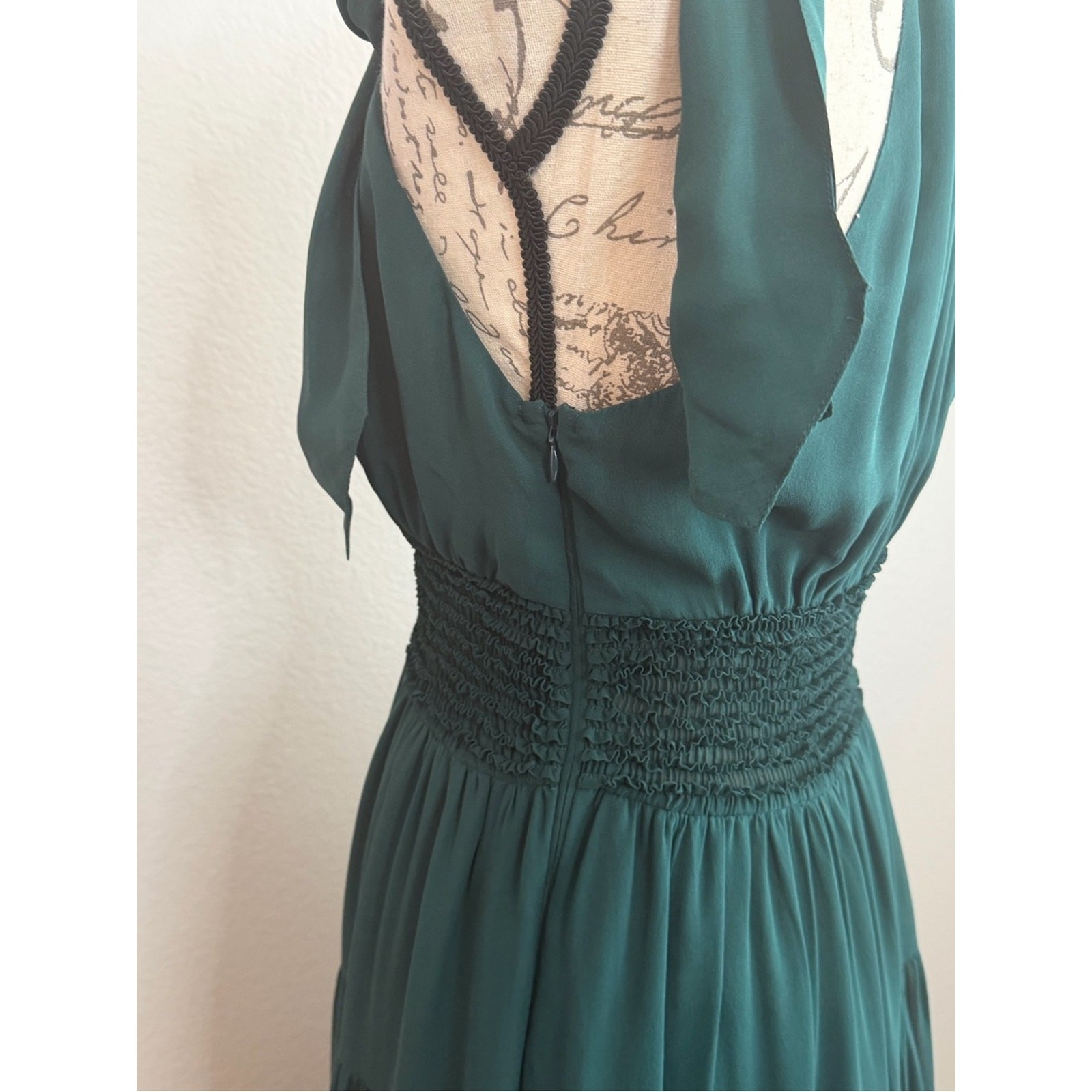 Ulla Johnson Maya Silk Chiffon Everglade Halter Midi Dress Smocked Waist | 4