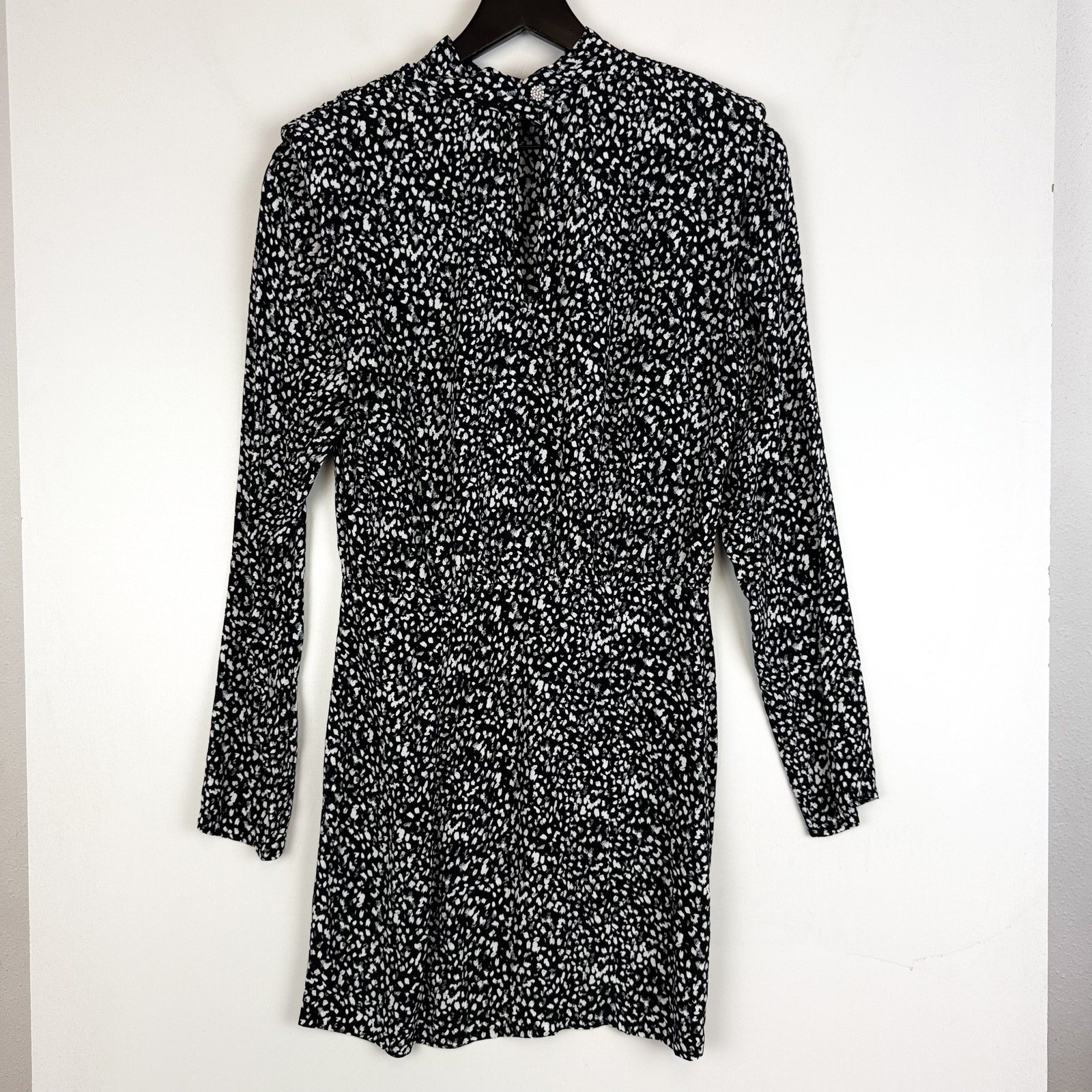 Zara Womens Size S Mini Fit & Flare Shoulder Pad Dress Black White Spotty Print
