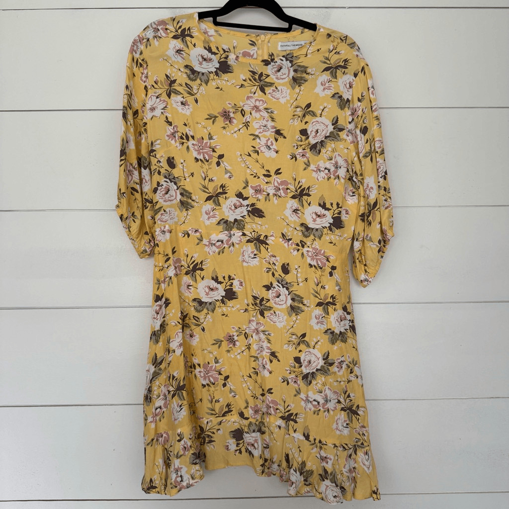 Faithfull the Brand Women’s 8 Yellow Jeanette Floral Pomeline Dress