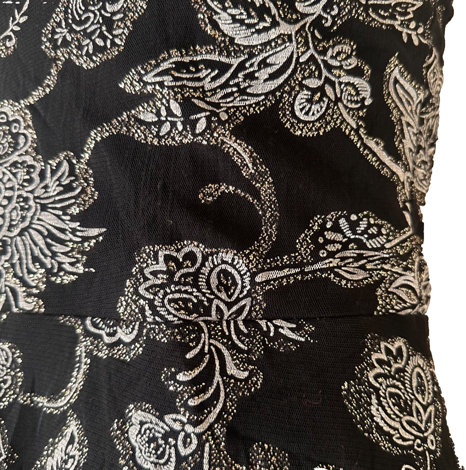 JANE NORMAN Black White Floral Strapless Party Dress Silver Glitter Y2K Size 12