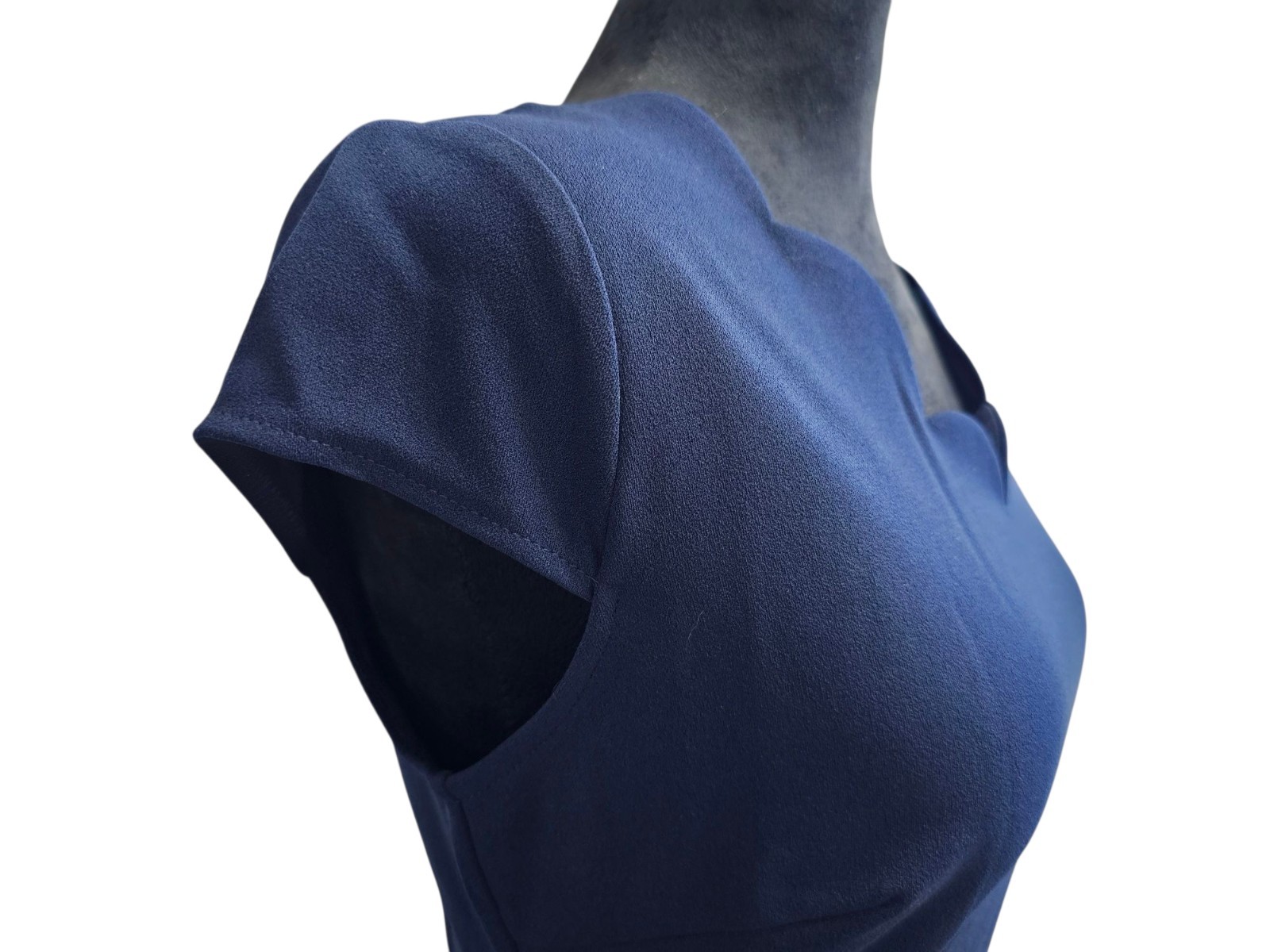 NWT Miusol Vintage Scalloped Neck Detail Ruffle Front Split Small Navy Blue
