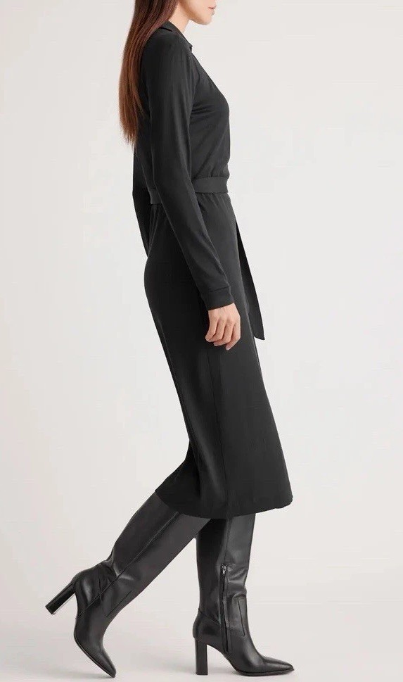 NWT QUINCE 100% SILK JERSEY MIDI WRAP DRESS Size Small Black MSRP $150