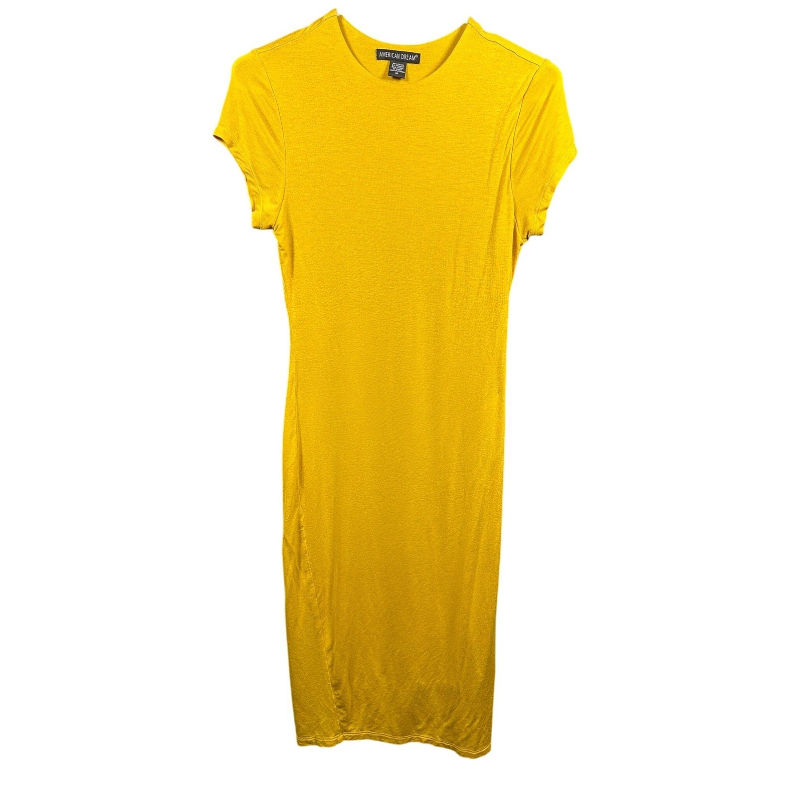 American Dream Womens Mustard Yellow Short Sleeve Midi T-Shirt Bodycon Dress M