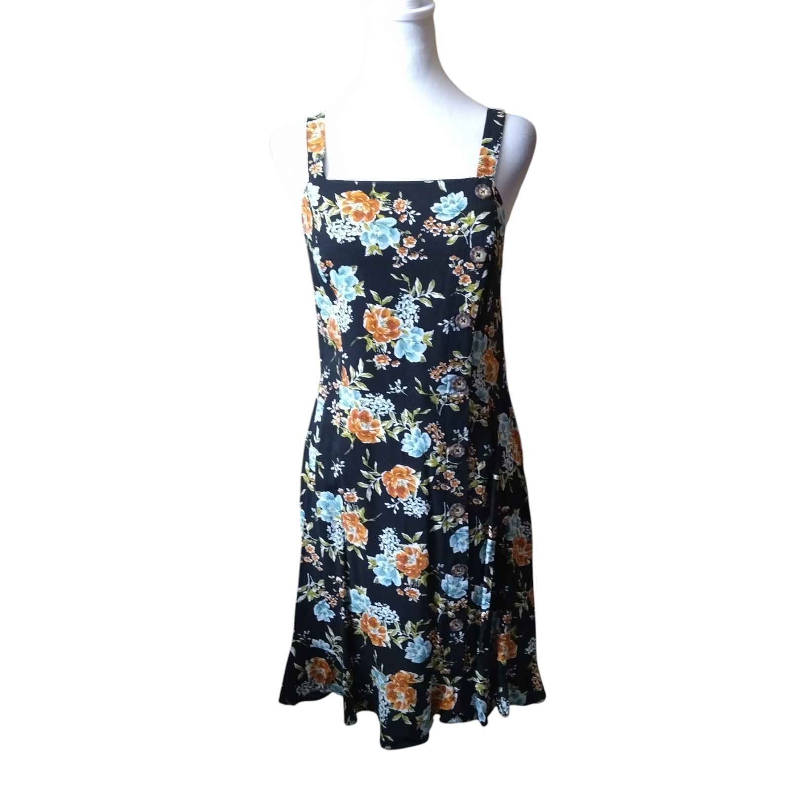 Xhilaration Floral Faux Button Front Smocked Dress Wide Strap Size Medium Girly