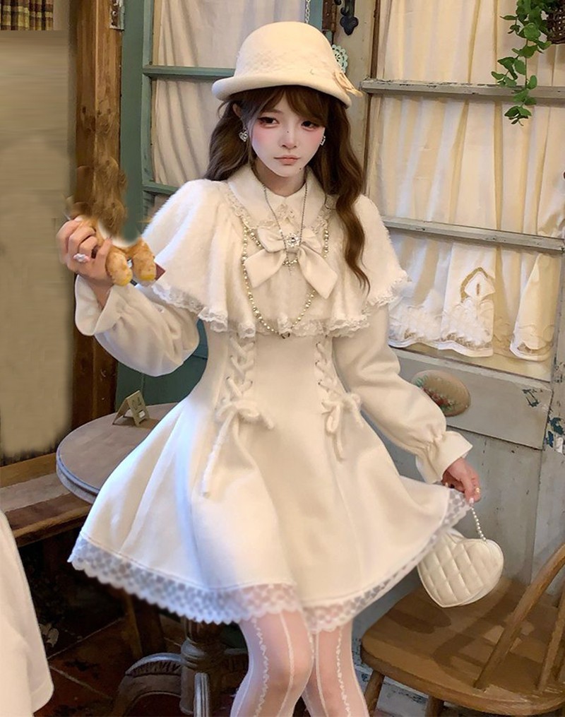 Japanese Princess Sweet Girls A-Line Dress Winter Fairy Sweet Party Kawaii Dress