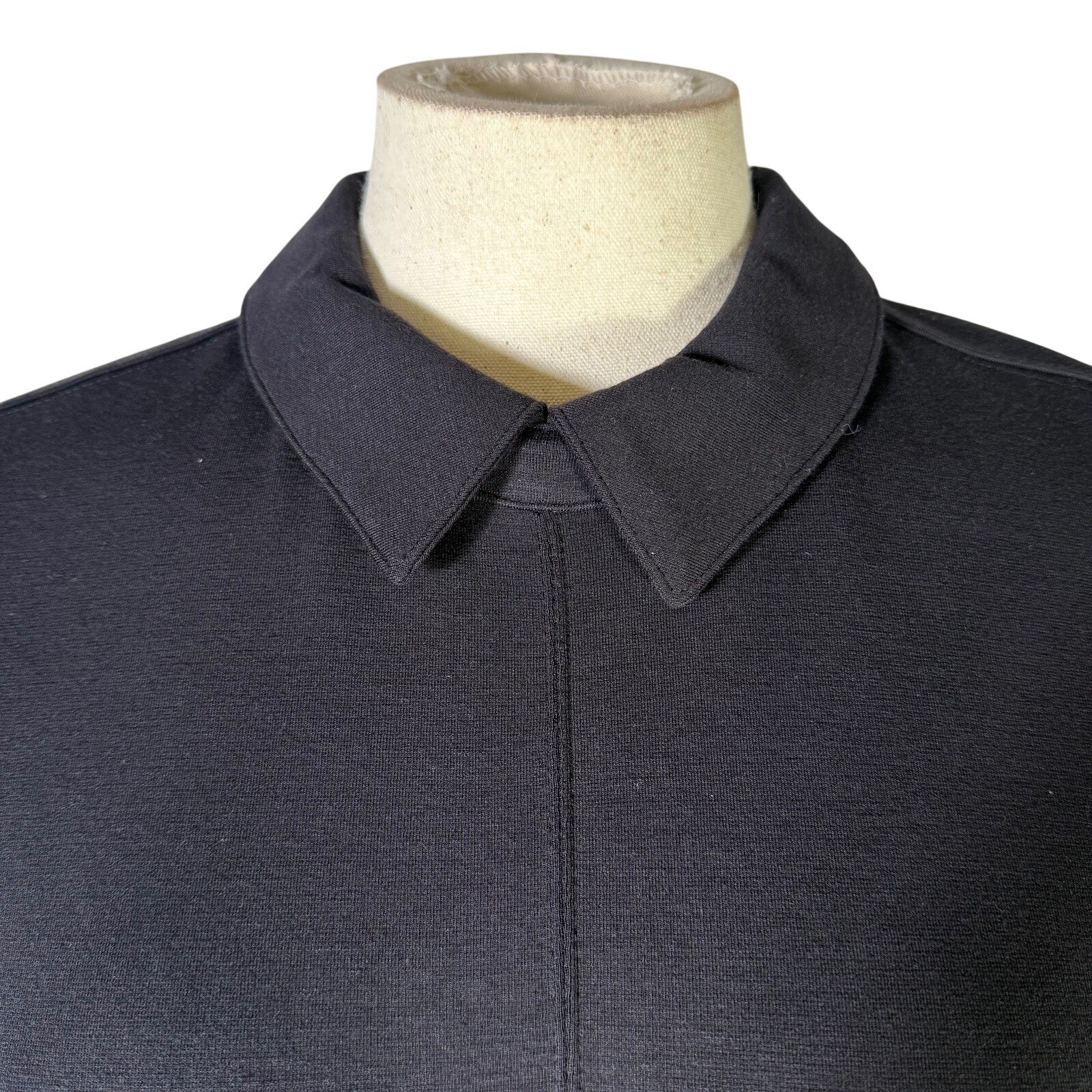 LOFT Black Collared Short Sleeve Pocket Shift Dress Gold Crest Buttons XLP FA23