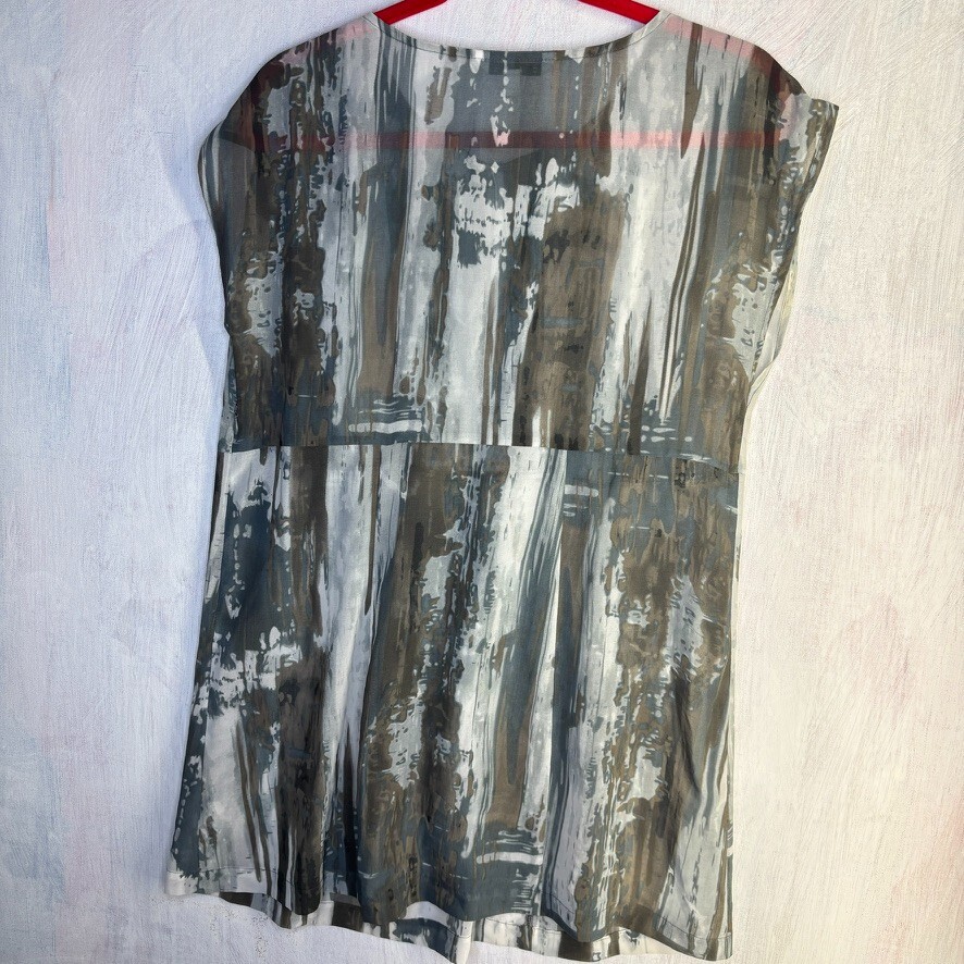 cabi gray multi colored keyhole neck sheer sleeveless tunic top Large L