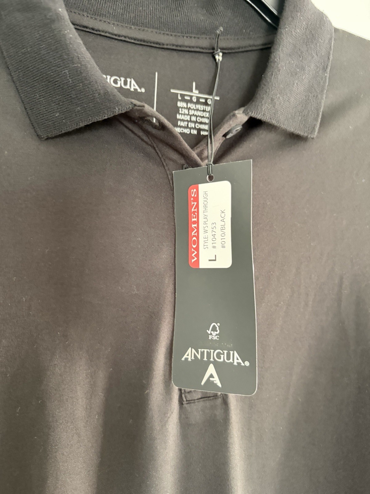 Large Black Antigua Women’s Play Through Short Sleeve Polo Dress Golf Tennis