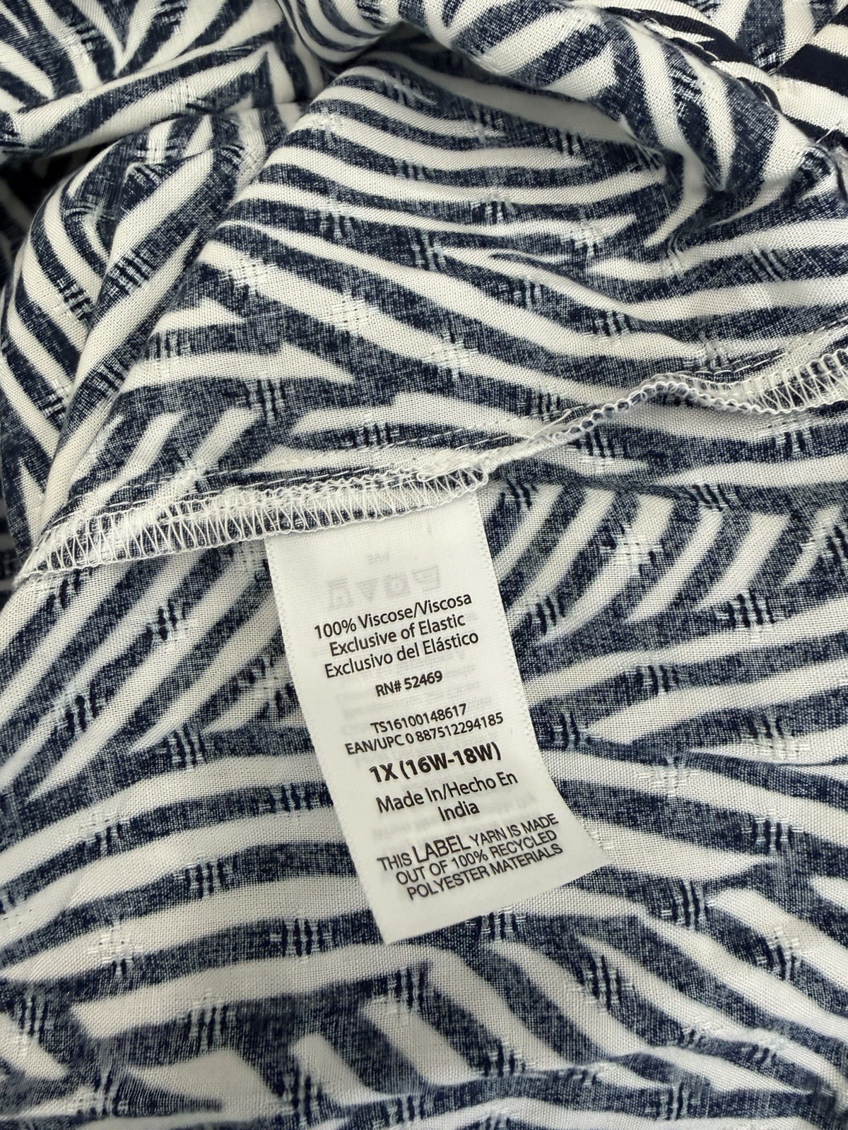 Terra & Sky Womens Dress 1X Navy Blue White Stripe Puff Sleeves Belted Midi