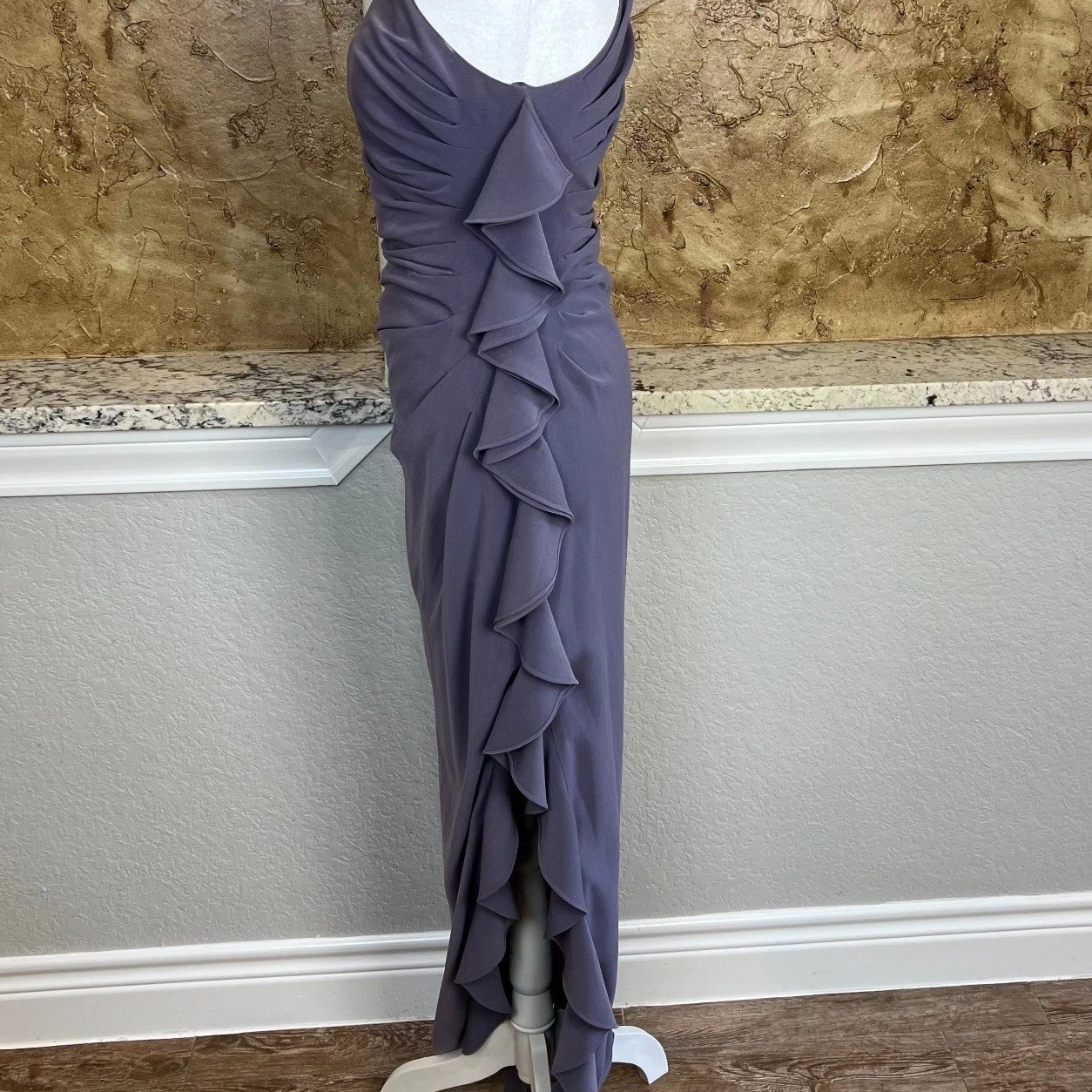 St John Couture One Shoulder Draped Maxi Gown Dress Size 2 Purple Silk Lined