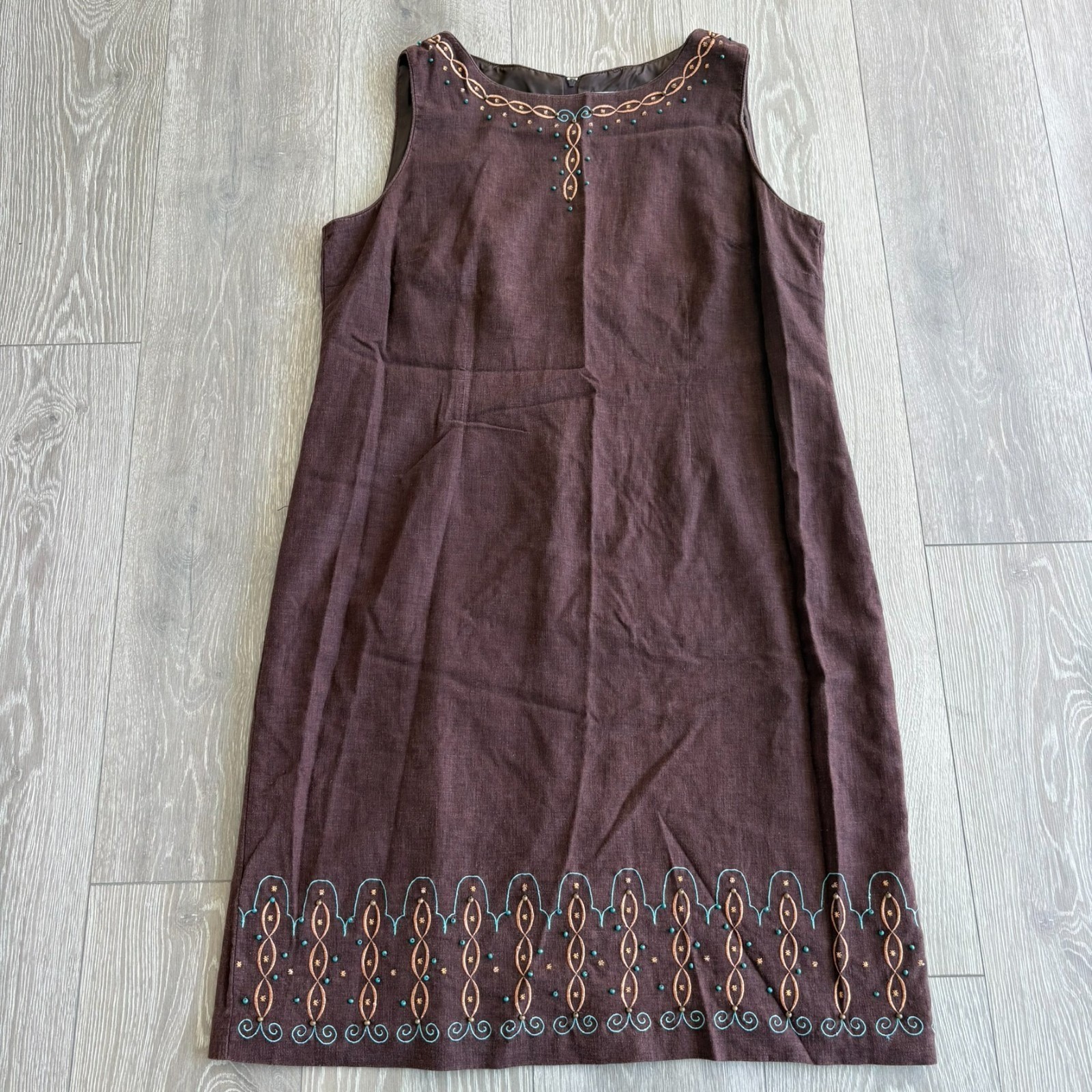 Sag Harbor Womens Chocolate Brown Linen Embellished Sleeveless Dress Size 18