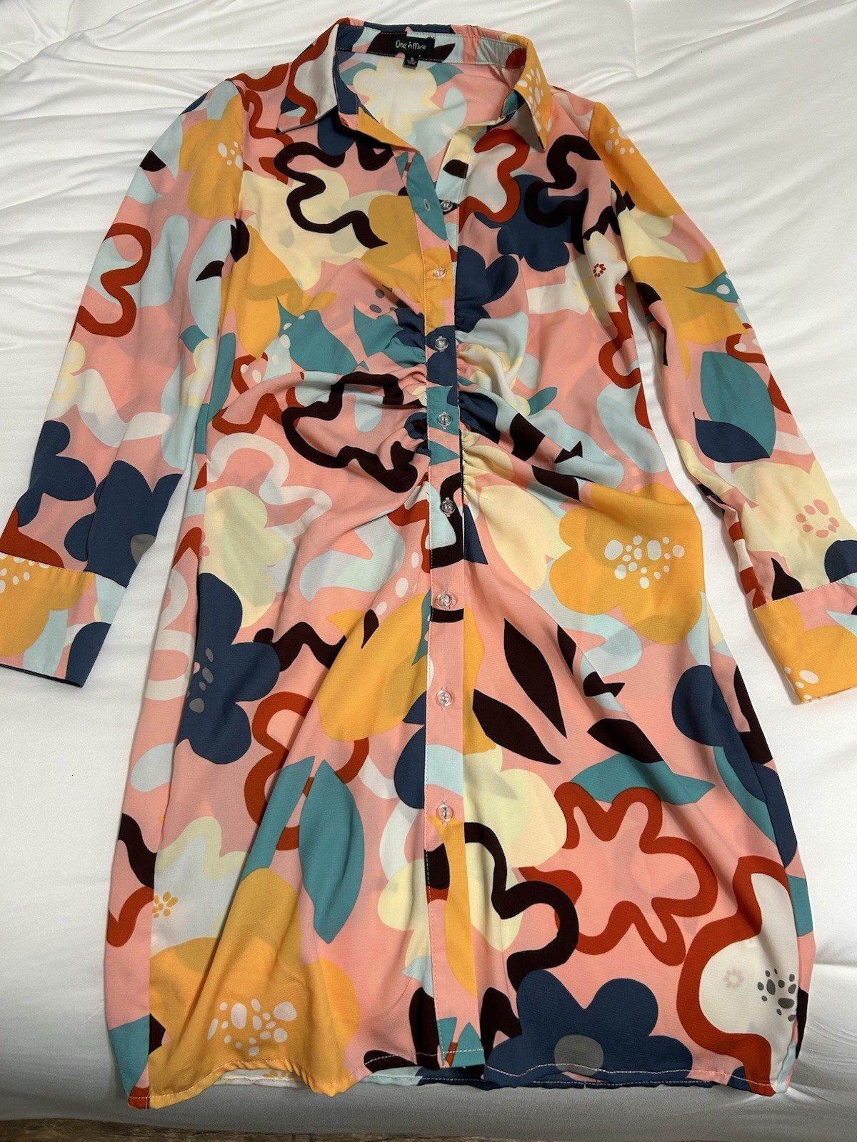 One n More long-sleeve ruched button-down shirt dress