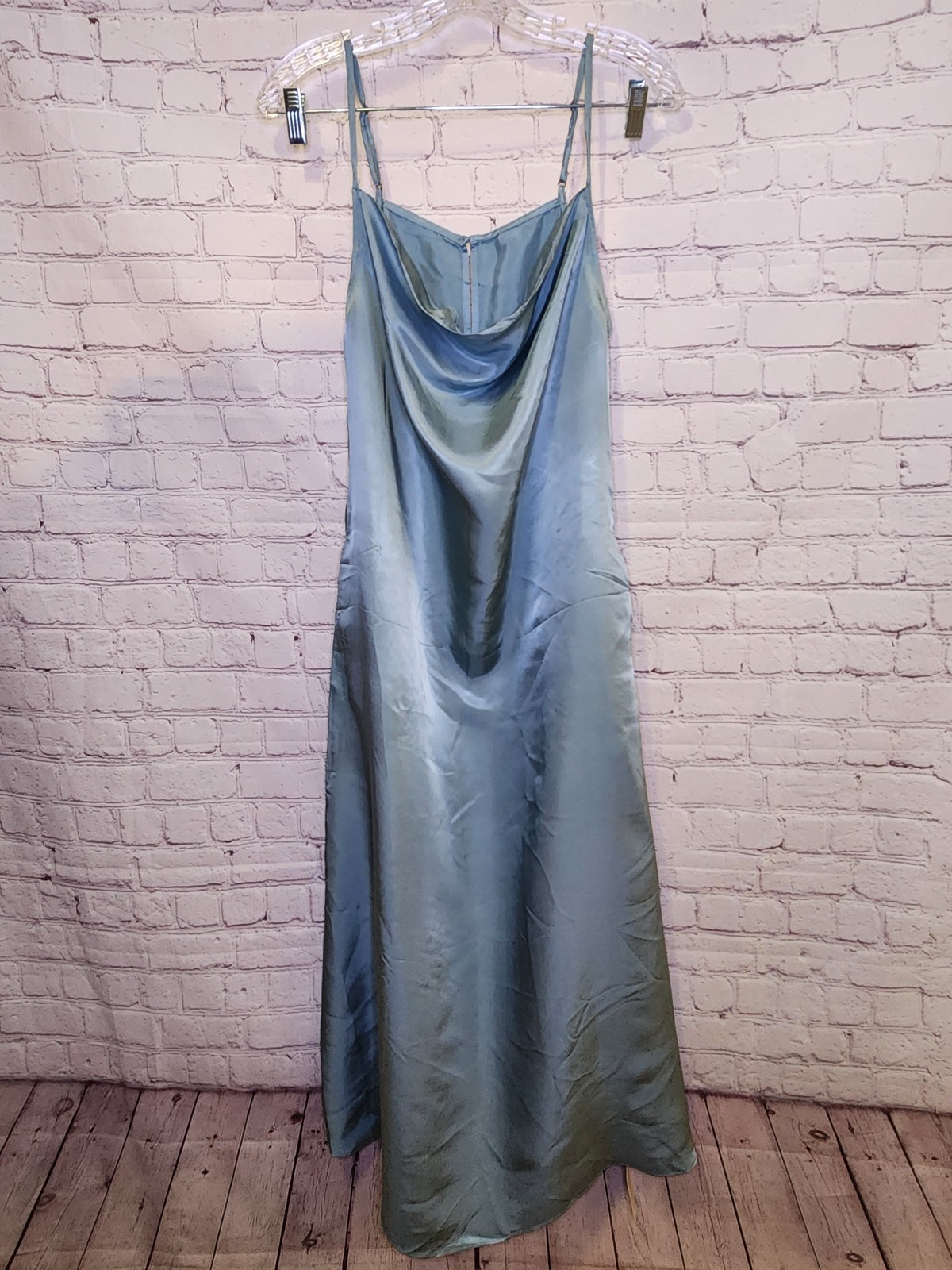 Halara Satin Cowl Neck Slip Dress Womens XS Light Blue Midi Evening Cocktail