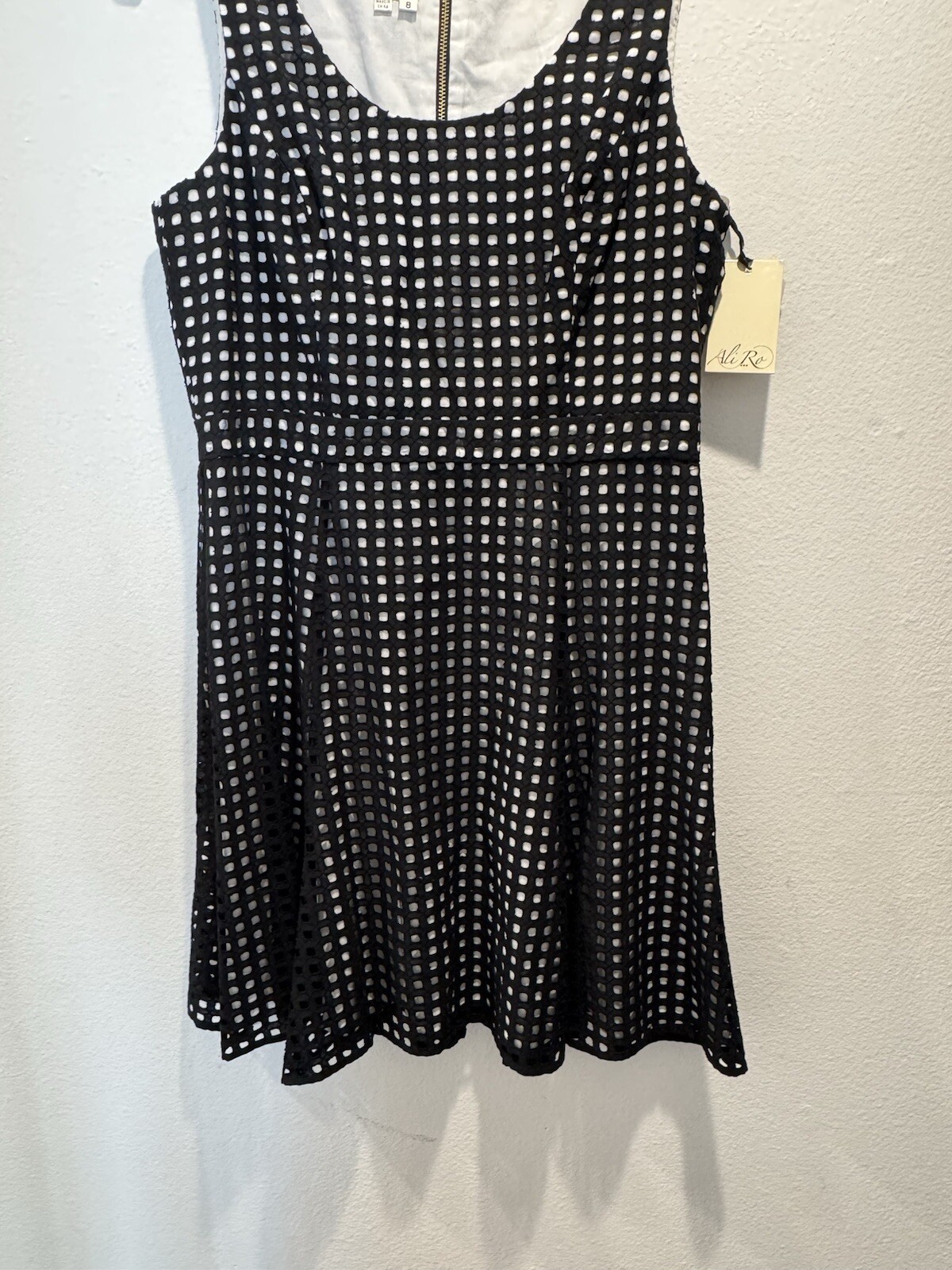 Ali Ro Size 8 Geo Print Eyelet Textured Sheath Dress Anthropologie Preppy Retro