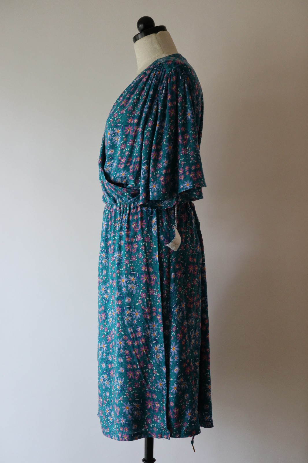 Draper James RSVP Teal Green Floral Short Batwing Sleeve Wrap Dress Women XXL