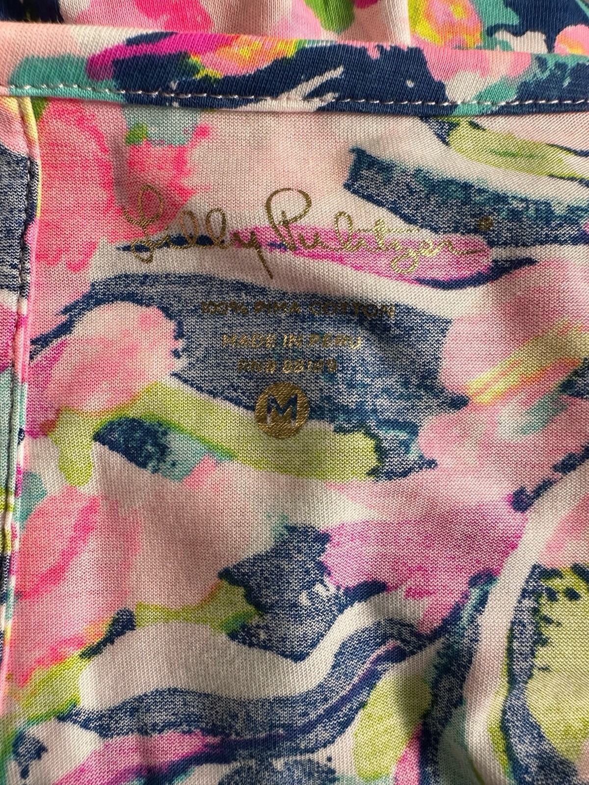 Lilly Pulitzer Shift Dress M Pink Floral Scoop Neck 3/4 Sleeve Pockets