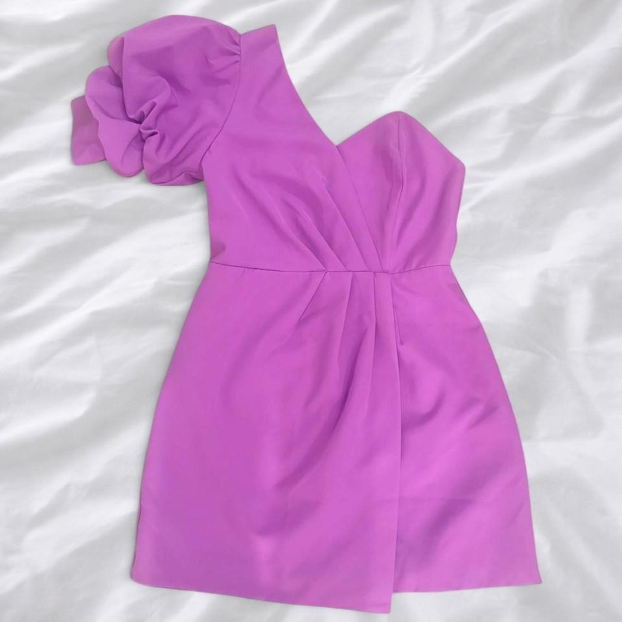 Purple DO+BE one shoulder mini dress with statement sleeve