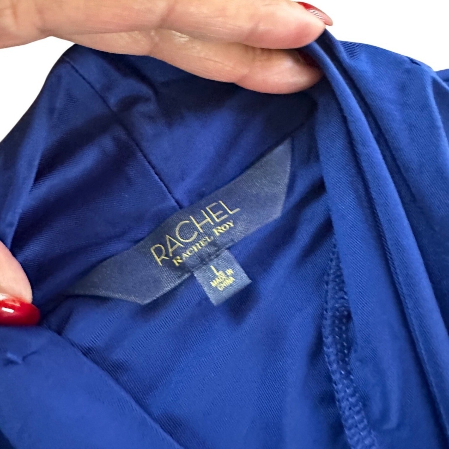 Rachel Roy Size Large Classic Elegant Blue Long Sleeve Drape Front Maxi Dress