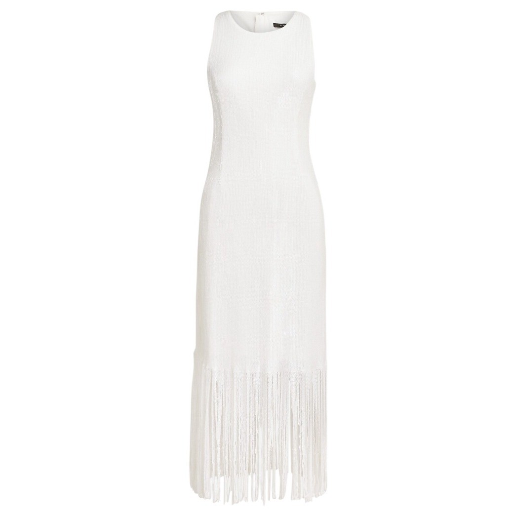 J. Crew Collection White Sequin Fringe Maxi Dress Formal Evening Gown Size 2