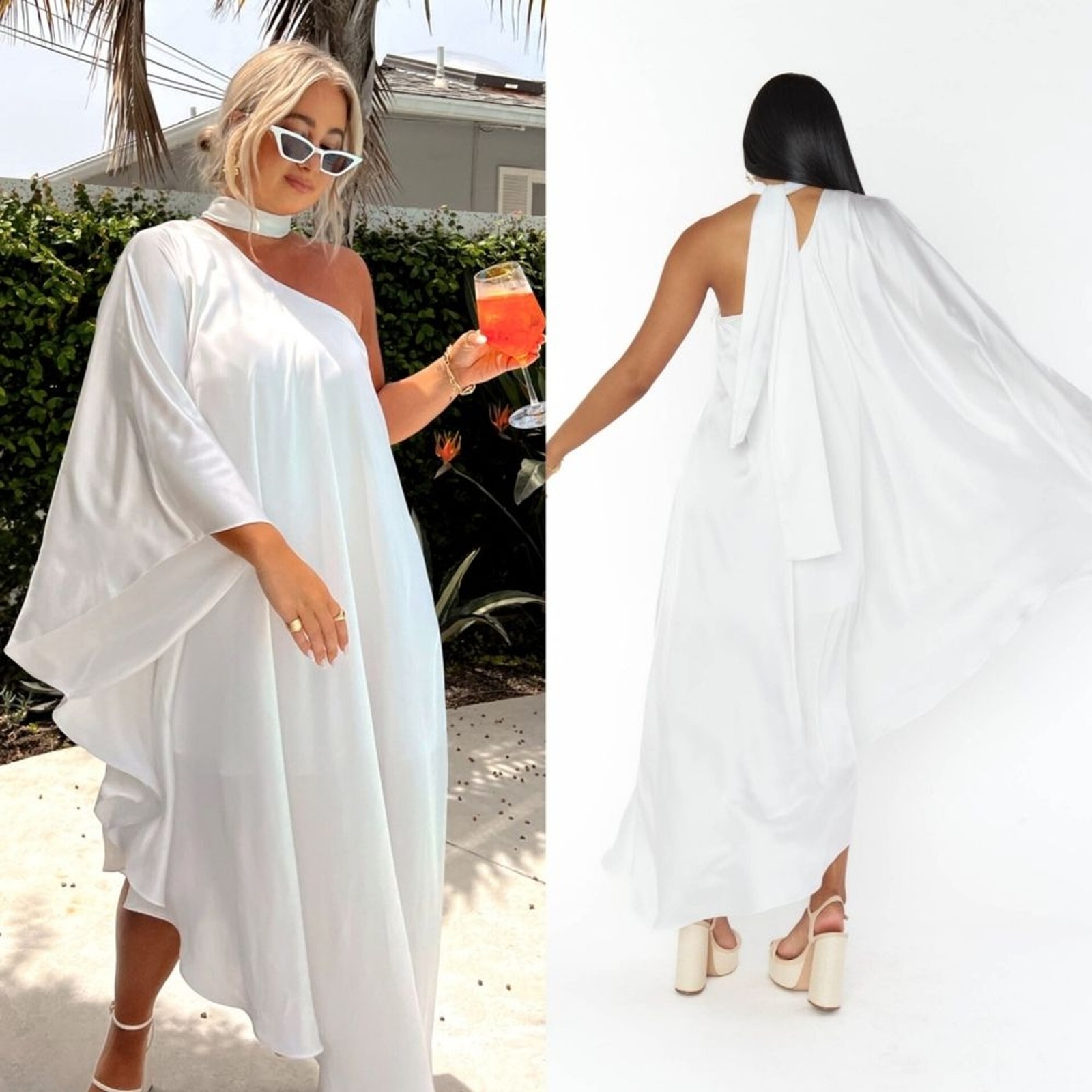 Show Me Your MuMu Rhea One Shoulder Ivory Luxe Satin Dress XXS Wedding Party