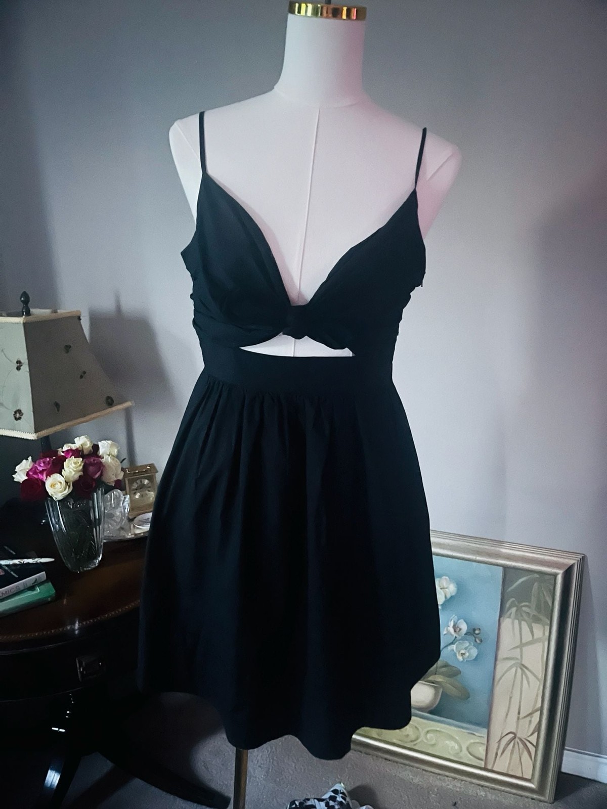 A.L.C. Dani Cotton Tie-Front Cutout Mini Dress, Black, Size 8