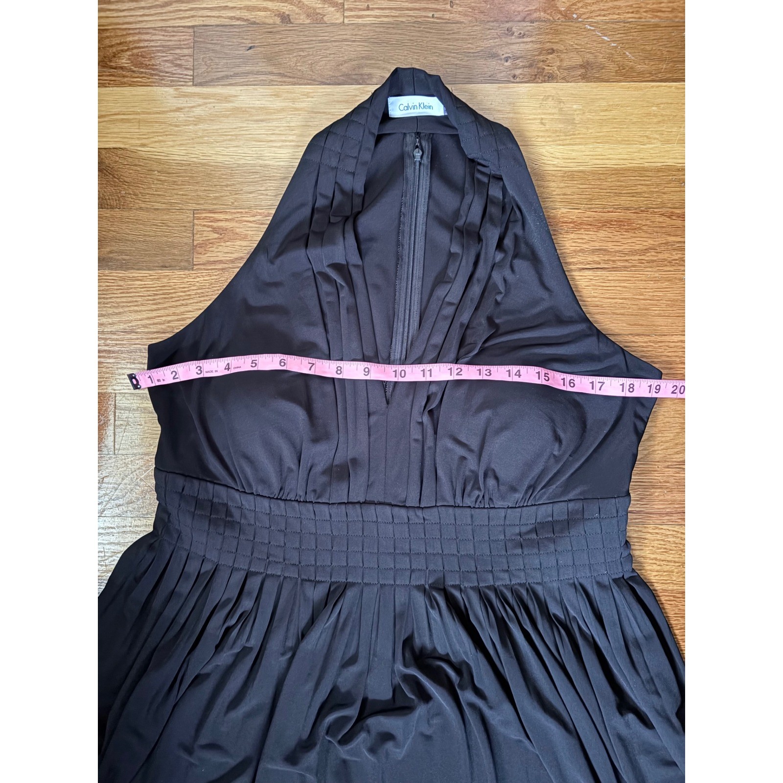 Calvin Klein Womens Black Pleated Halter V-Neck Evening Dress Back Zipper Sz14