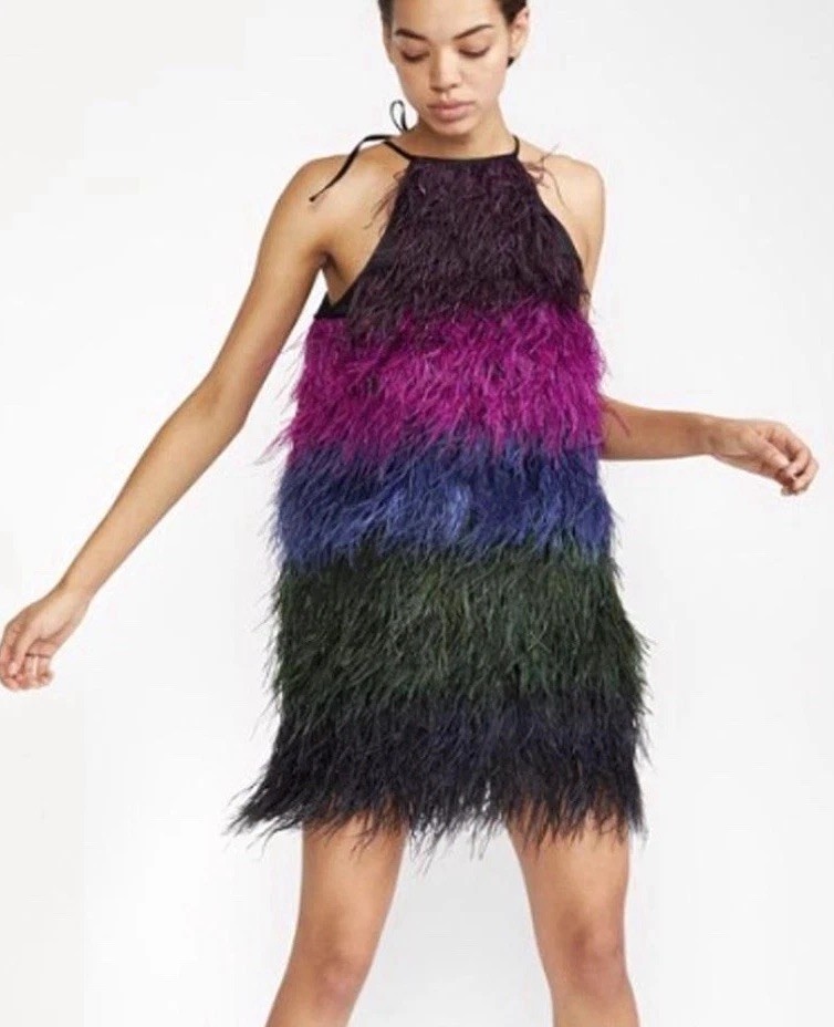 Cynthia Rowley Glam Ivy Ombré Ostrich Feather Multicolor Mini Dress Retails $795