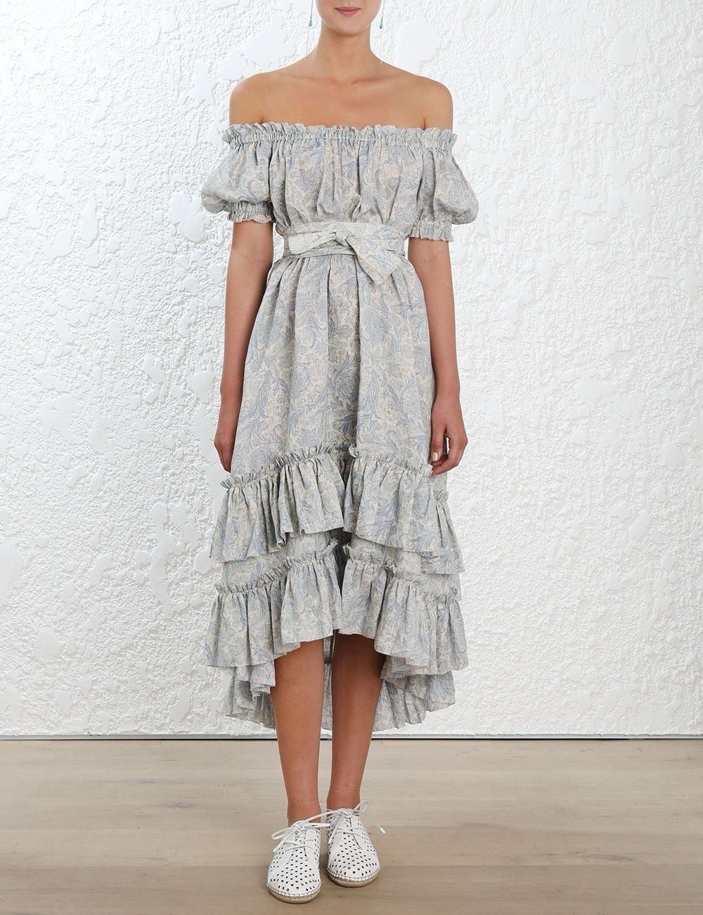 Zimmermann Helm Ethnic Frill Midi Dress Floral Linen Size 0