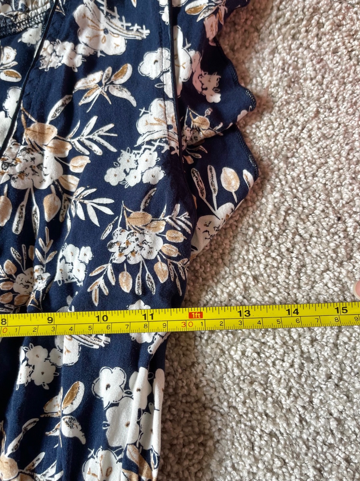 Papillon Navy Blue White Beige Floral Stretchy Women’s Dress Size S-M
