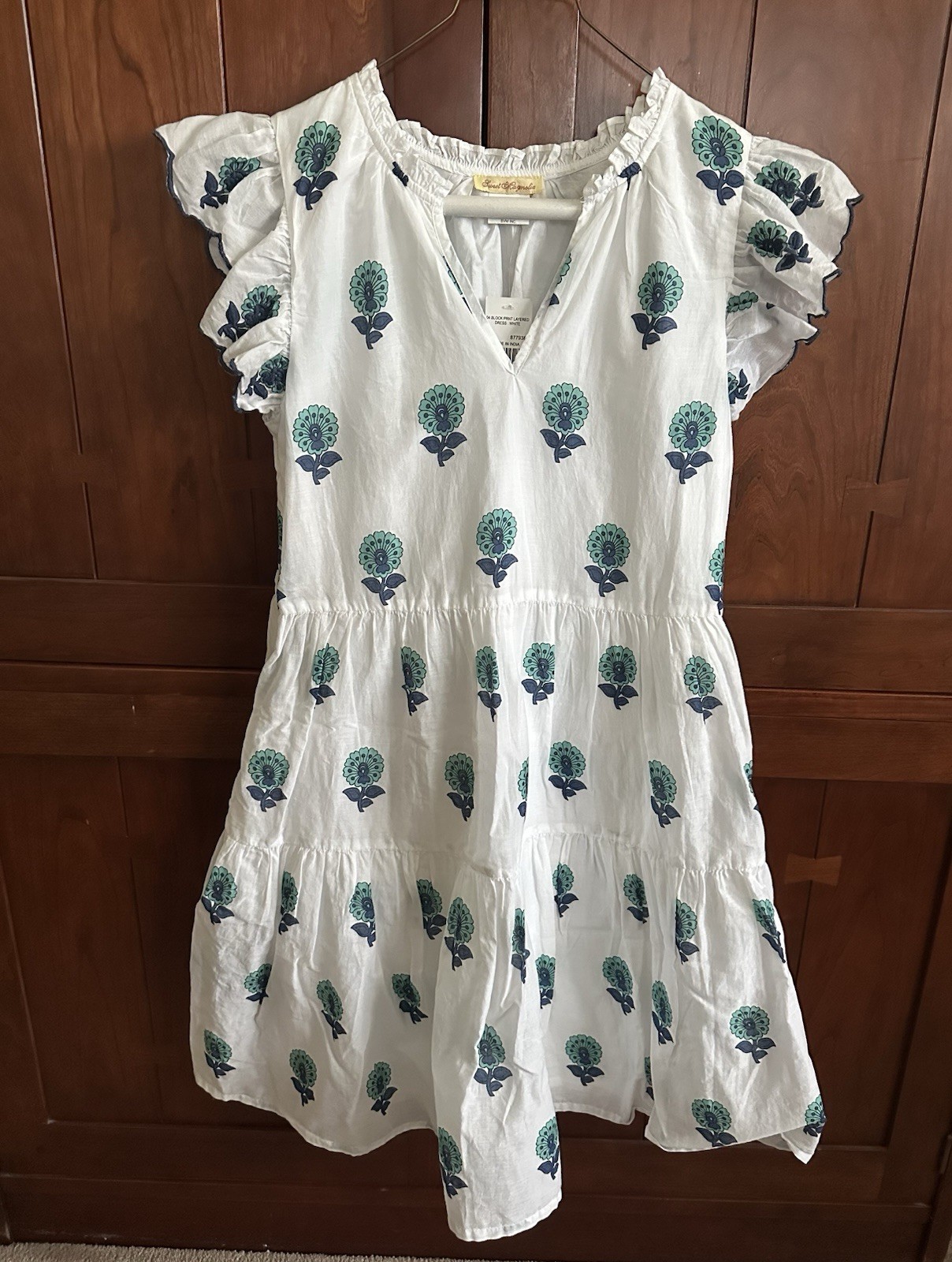Sweet Magnolia Layered Dress White Teal Floral Cotton Size Small NWT ($44.99)