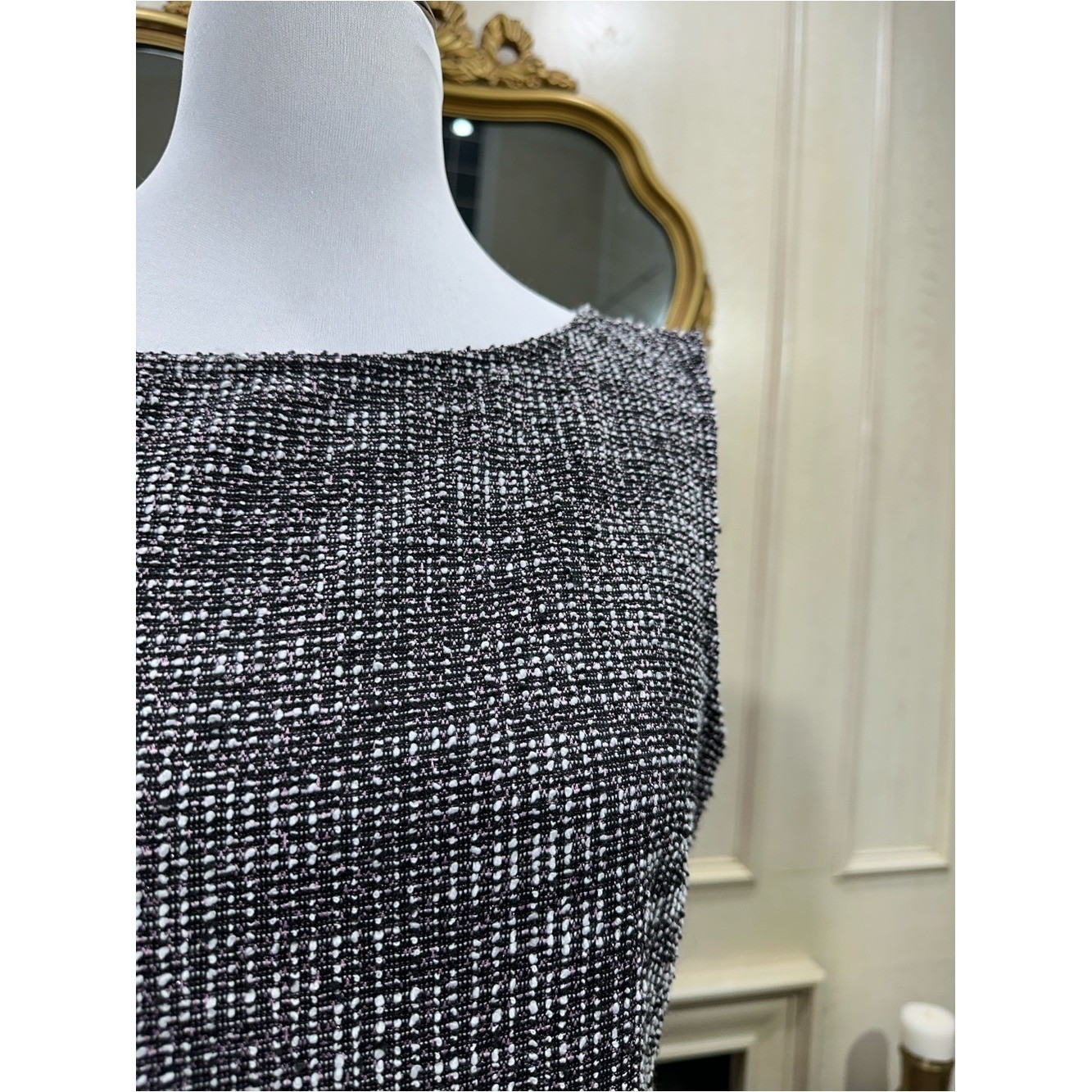 Hobemty Shift Dress M Black White Tweed Metallic Old Money Preppy Clueless