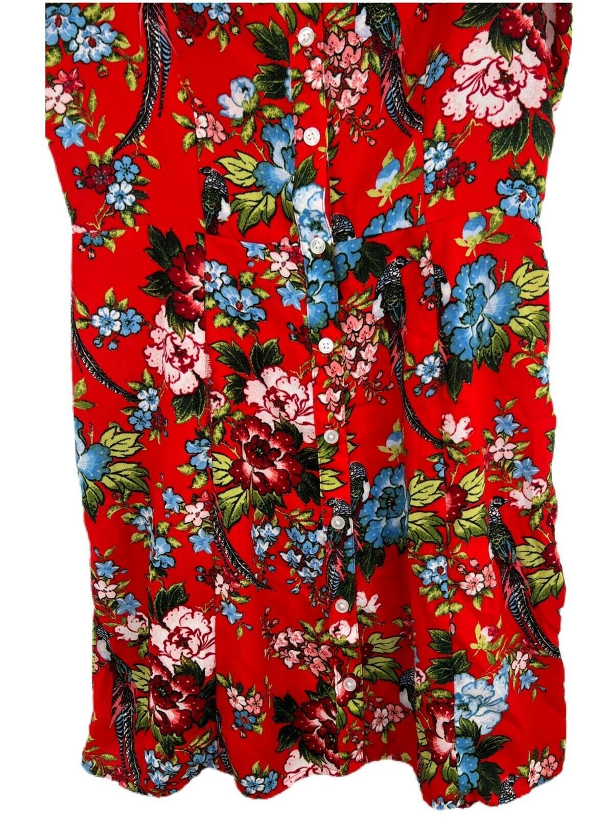 Women’s City Streets Red Tropical Button Down Dress Short Sleeve Size Medium