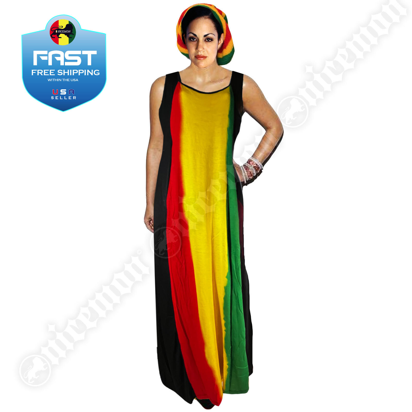 Rasta Colors Maxi Long Dress Ladies Empress Caribbean Vibes Jamaica