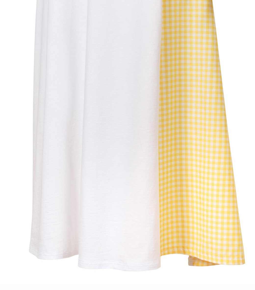 Oliver Bonas White & Yellow Gingham Checked Insert T-shirt Midi Dress Size 12