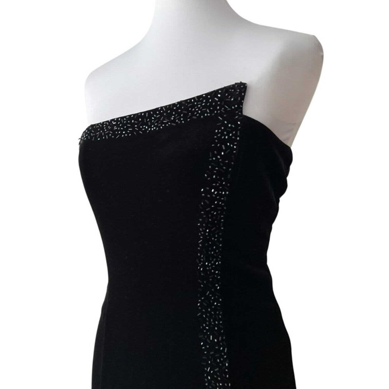 Vintage Small Formal Dress Minimalist Black Gown Y2K Strapless Long 90s Maxi Art