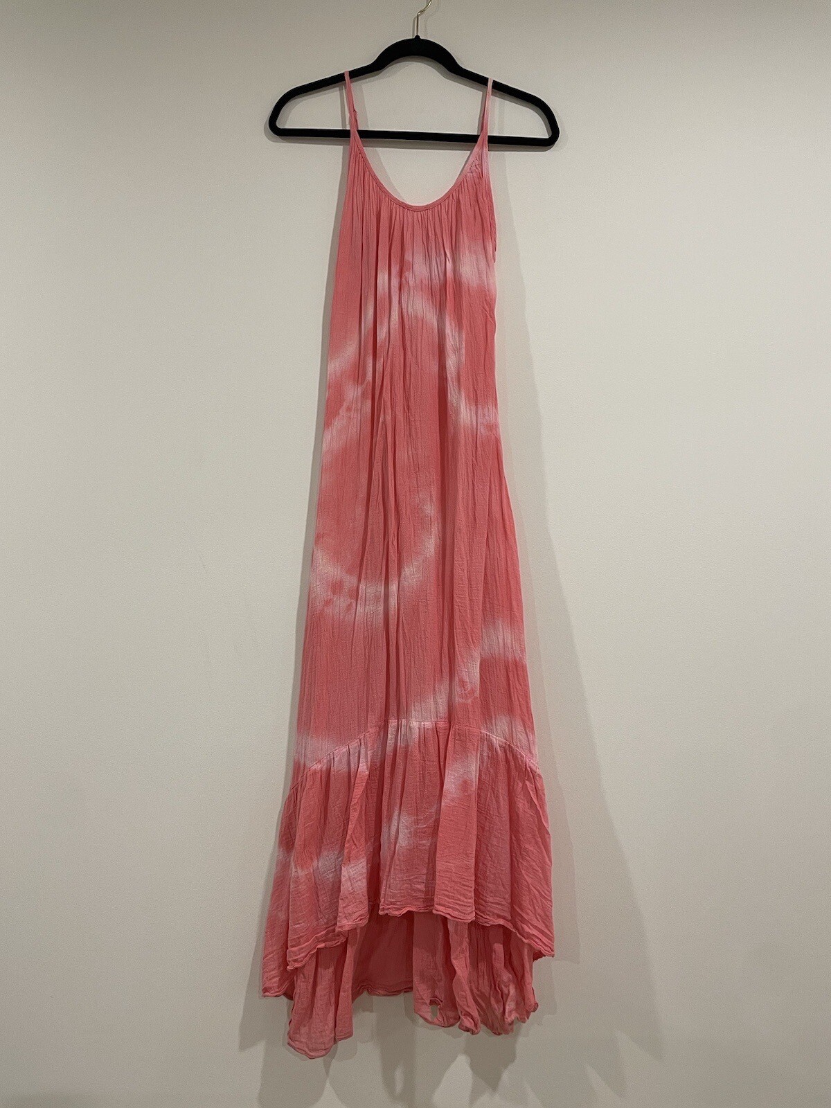 Love Tanjane pink and white tie dye 100% cotton maxi dress size small ruffle hem